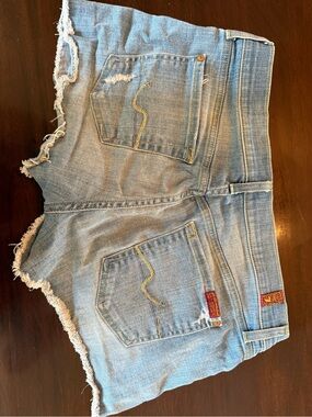 7 For All Mankind Light Blue Distressed Denim Cutoff Shorts
